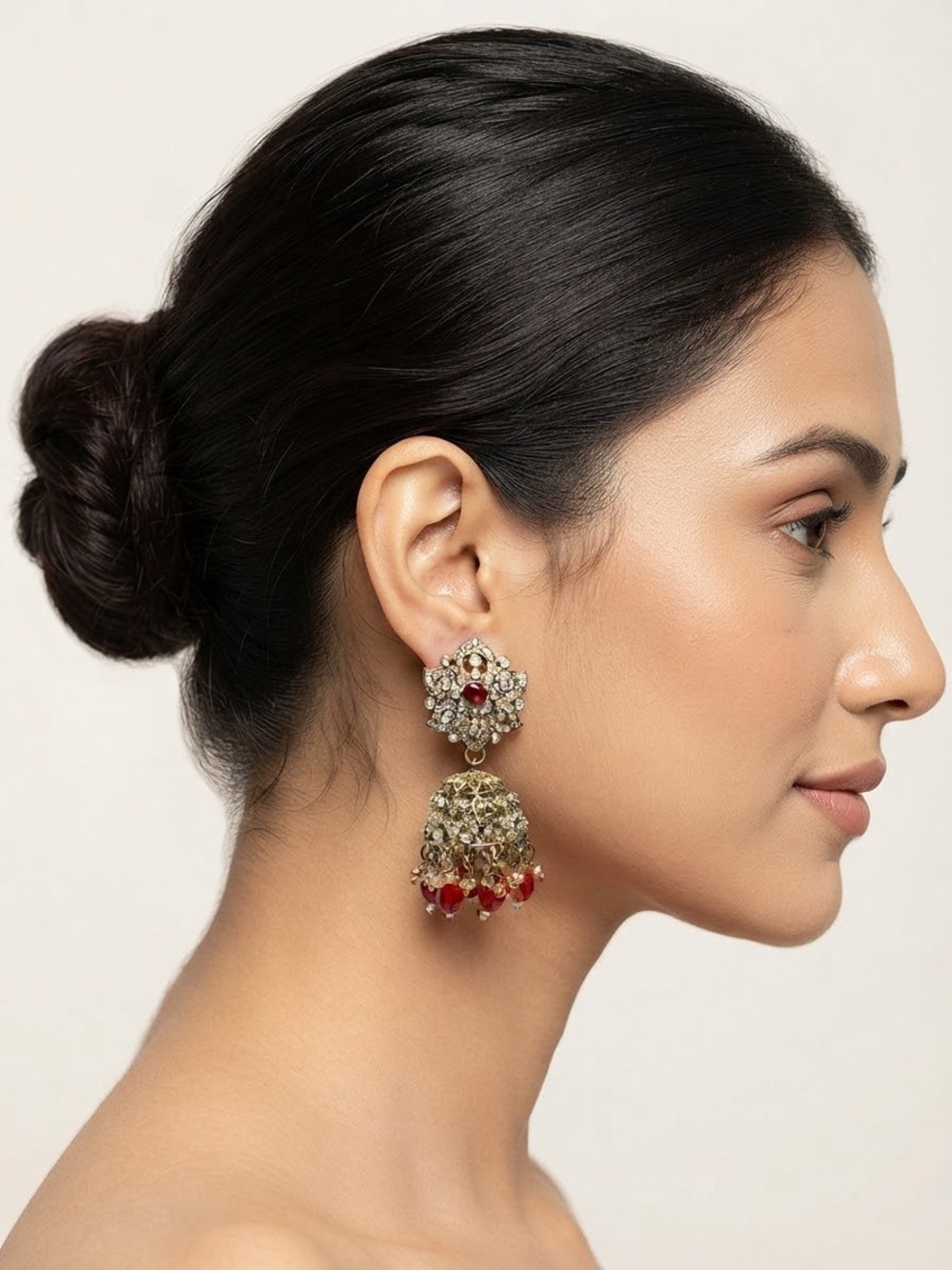 Gold and Red Jhumka Earrings - Women Jewelry only 30$